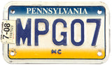 A 2008 Pennsylvania Motorcycle License Plate in very good plus condition