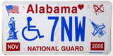 An unused classic 2008 Alabama National Guard Handicapped License Plate for sale by Brandywine General Store
