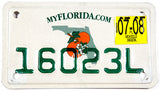 A scenic 2008 Florida motorcycle license plate in excellent minus condition