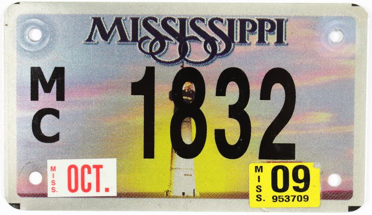 2009 Mississippi Motorcycle Lighthouse License Plate
