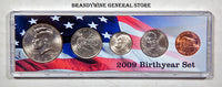 A 2009 Birth Year coin set which includes the Kennedy Half Dollar, US Territory Quarter, Roosevelt Dime, Jefferson Nickel and Lincoln Cent for sale by Brandywine General Store