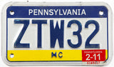A 2011 Pennsylvania Motorcycle License Plate in excellent minus condition