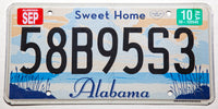 2010 Alabama Sweet Home License Plate grading excellent to excellent minus