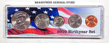 A 2010 Birth Year coin set which includes the Kennedy Half Dollar, America the Beautiful Quarter, Roosevelt Dime, Jefferson Nickel and Lincoln Cent for sale by Brandywine General Store