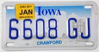 A 2011 Iowa Motorcycle License Plate in excellent condition