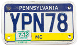 A 2012 Pennsylvania Motorcycle License Plate in very good plus condition
