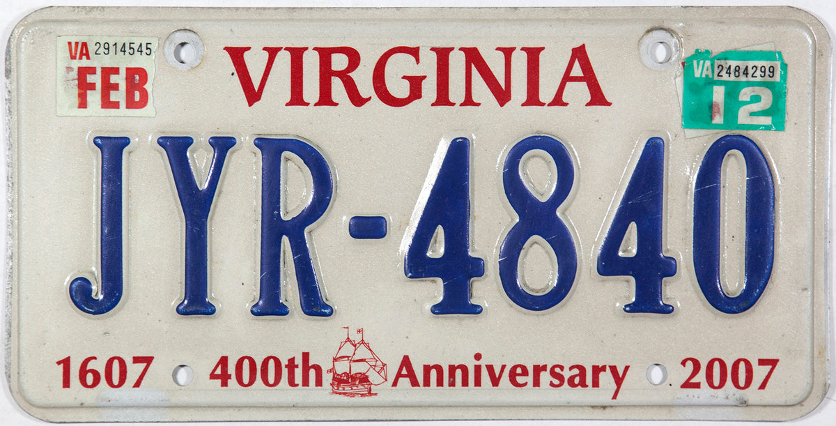A 2012 Virginia passenger car license plate