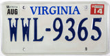 2014 Virginia License Plate