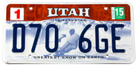 A scenic 2015 Utah Greatest Snow on Earth car license plate in excellent minus condition