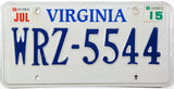 2015 Virginia passenger car license plate