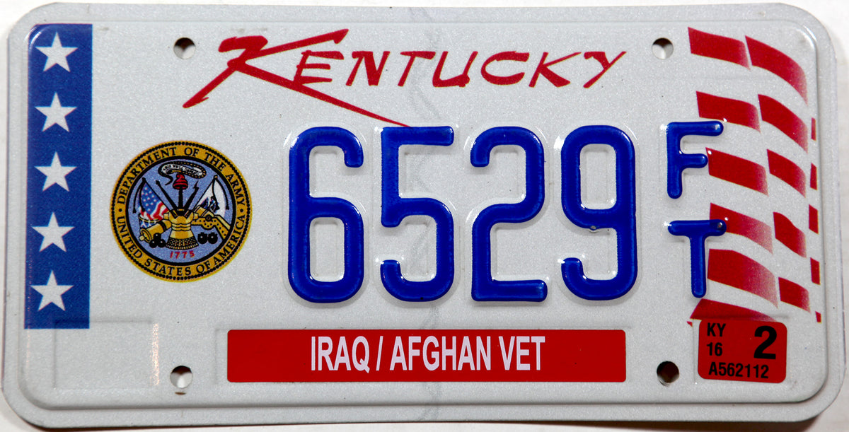 2016 Kentucky Iraq Afghan passenger car license plate grading excellent