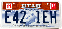 2016 Utah Greatest Snow on Earth car license plate in excellent minus condition