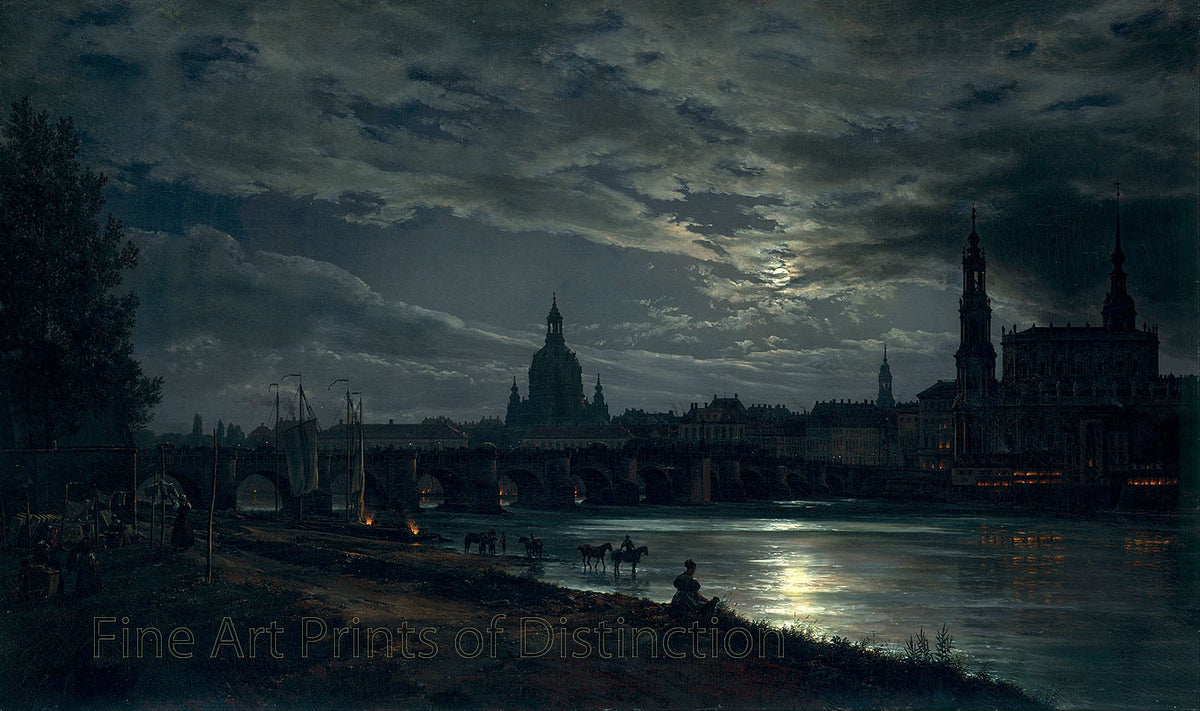 An archival premium Quality art Print of View of Dresden by Moonlight by Johan Christian Dahl for sale by Brandywine General Store