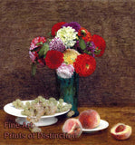 An archival premium Quality Art Print of a Still Life with Dahlias, Grapes and Peaches by Henri Fantin Latour for sale by Brandywine General Store.