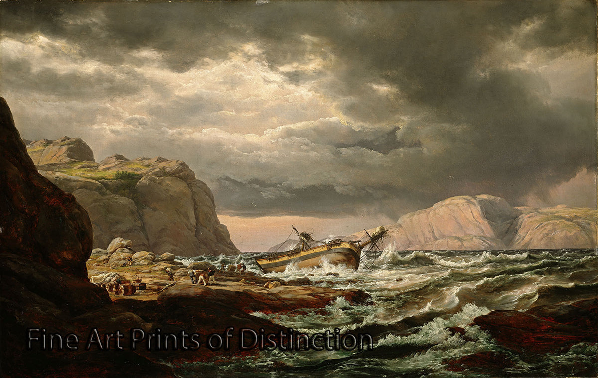 An archival premium Quality art Print of Shipwreck on the Coast of Norway by Johan Christian Dahl for sale by Brandywine General Store