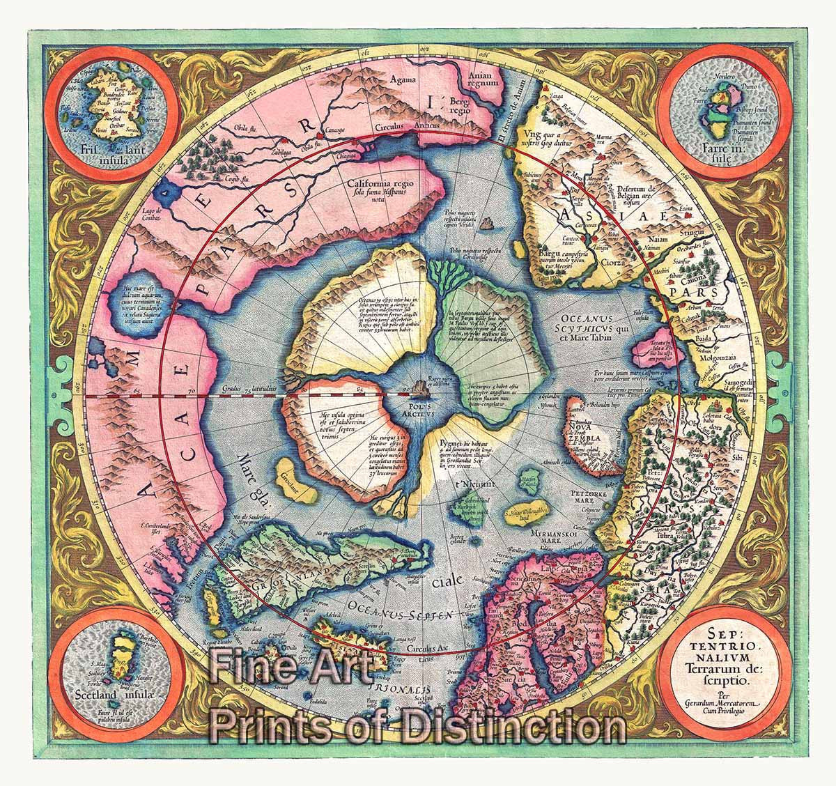1606 Mercator Hondius Map of the Arctic Art Print