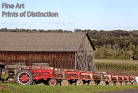 An archival premium Quality Country Print of Red Tractors all in a Row for sale by Brandywine General Store
