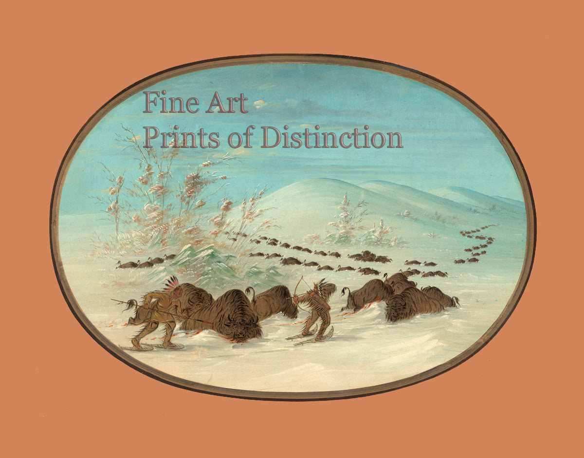 An archival premium Quality art Print of Buffalo Chase in the Snowdrifts by George Catlin for sale by Brandywine General Store