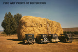 Large Haystack and Antique Cars in 1940 Art Print