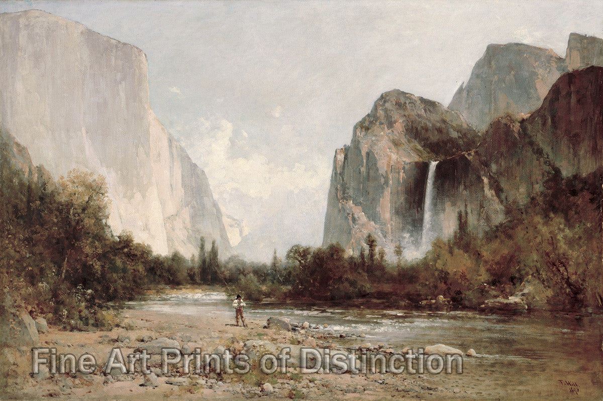 An archival premium Quality art Print of Yosemite Bridal Veil Falls by Thomas Hill for sale by Brandywine General Store