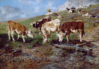 An archival premium quality art print of Cattle at the Klausen Pass, painted by Anton Braith in the year 1904 for sale by Brandywine General Store