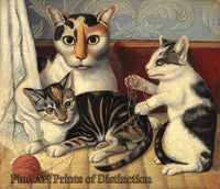 An archival premium Quality Art Print of a Cat and Kittens by an Unknown Folk Artist for sale by Brandywine General Store