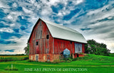 An archival premium Quality art Print of a Red Barn under a Swirling Blue Sky for sale by Brandywine General Store