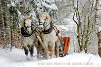 Horses Pulling a Sleigh Through the Snowy Woods Country Decor Print