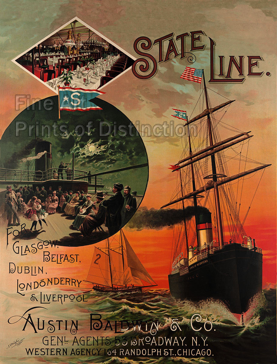 State Line Passenger Cruise Ships Advertising Print