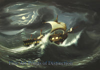 An archival premium Quality Folk Art Print of a Storm Tossed Frigate by Thomas Chambers for sale by Brandywine General Store