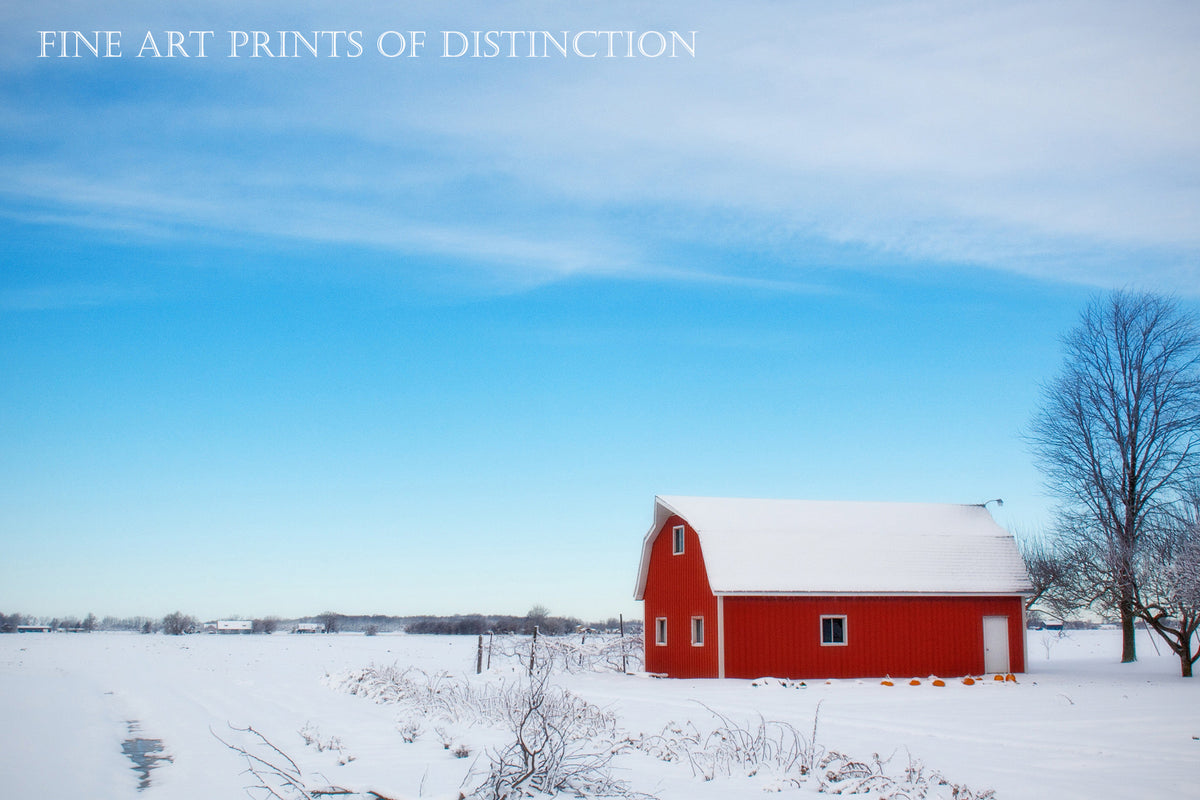 Picturesque Red Barn in the Snow country decor print