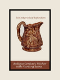 An archival premium Quality poster print of an Antique Crockery Pitcher with Hunting Scene painted by Ernest A Tower and sold by Brandywine General Store