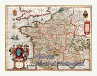 1649 Map of the Kingdom of France by J. Blaeu