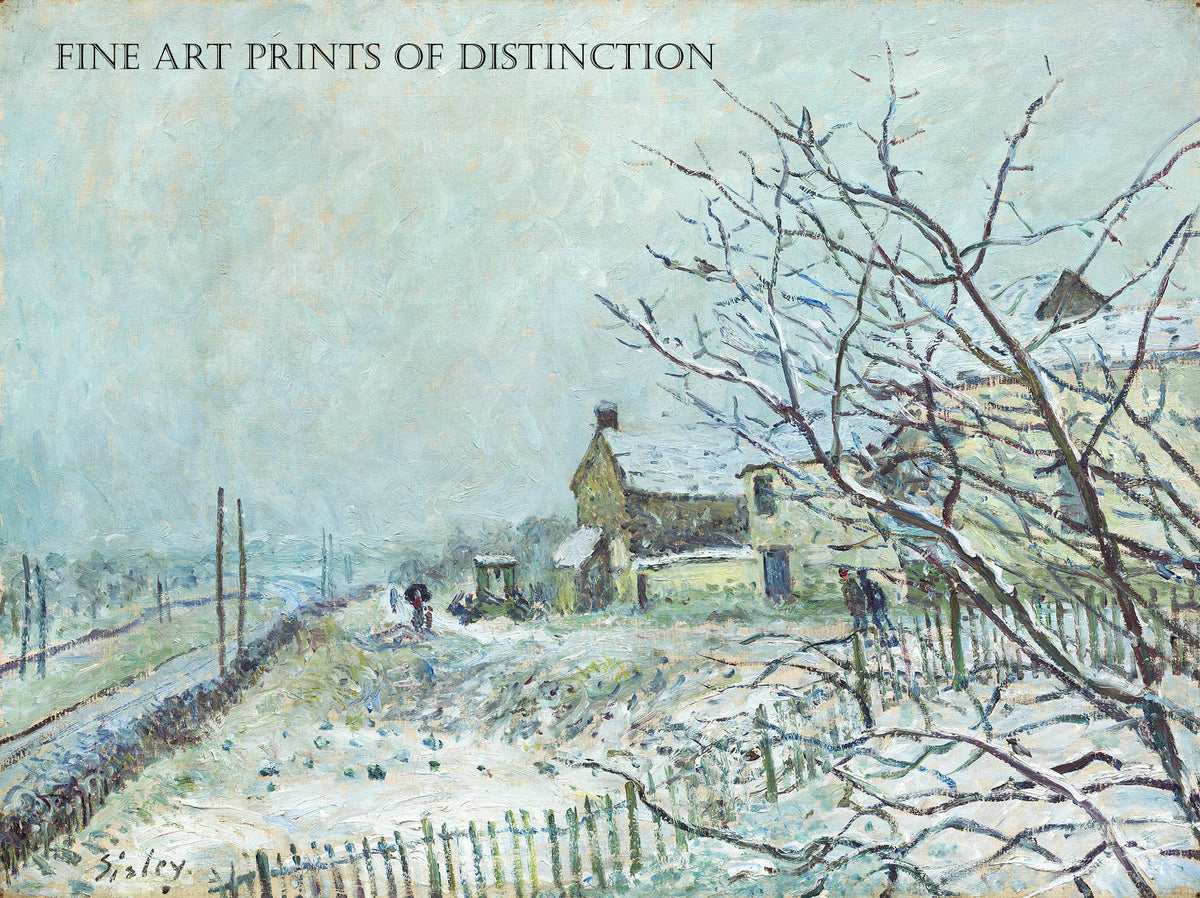 An archival premium Quality art Print of First Snow at Veneux-Nadon painted by French artist Alfred Sisley in 1878 for sale by Brandywine General Store.
