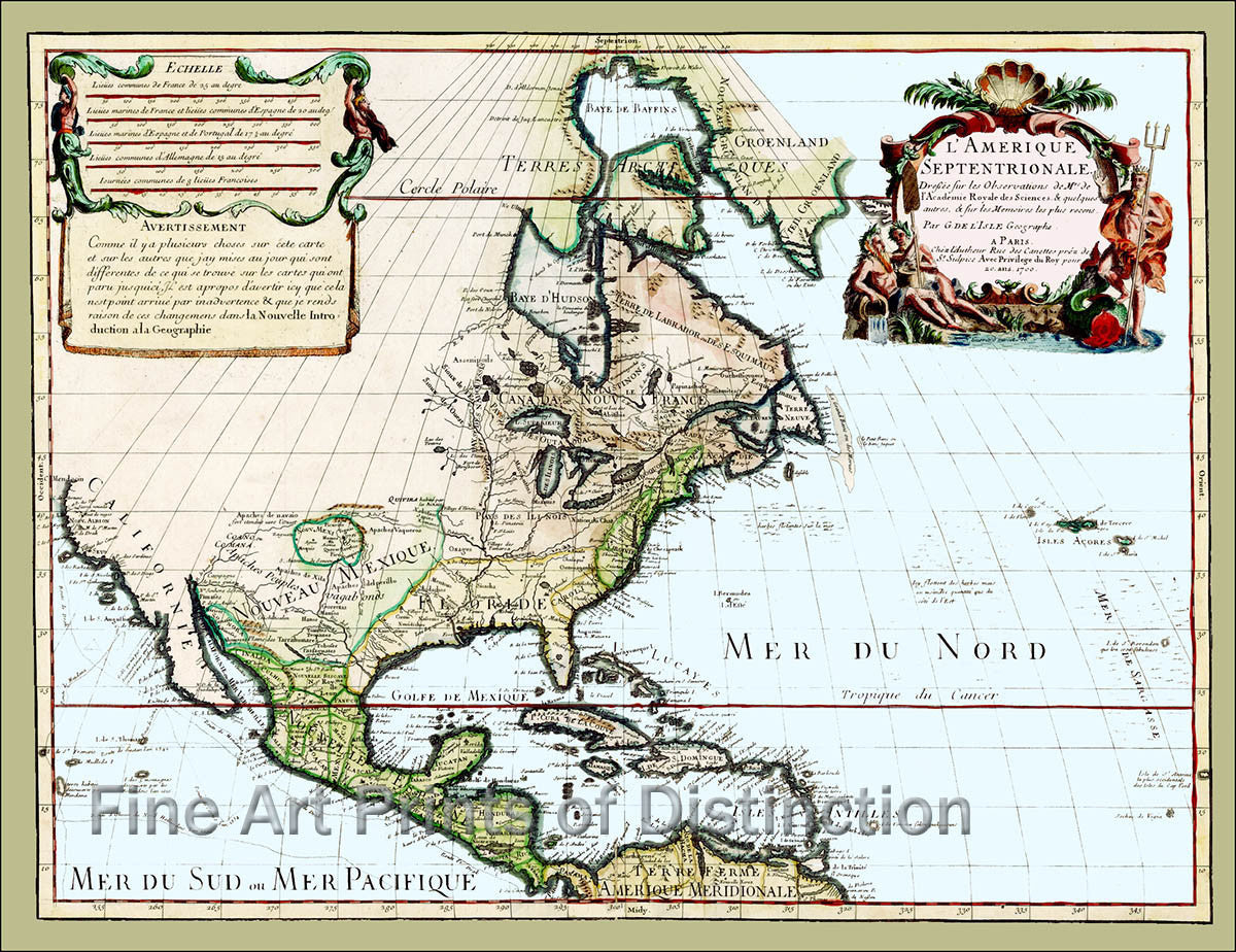 1700 Map of North America by Guillaume de L'Isle