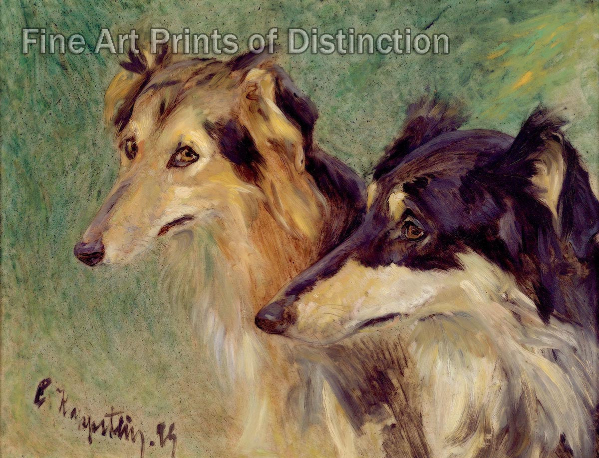An archival premium Quality art print of a Portrait of Two Borzoi Dogs painted by Carl Friedrich Kapstein in 1894 for sale by Brandywine General Store