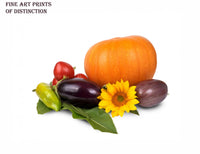 An archival premium Quality Art Print of Fall Still Life with Pumpkin, Eggplant and Vegetables for sale by Brandywine General Store