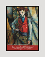 An archival  Quality Poster of Boy in a Red Waistcoat painted by the French Artist Paul Cezanne in 1890 for sale at Brandywine General Store