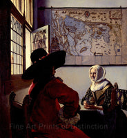 An archival premium Quality Art Print of an Officer with a Laughing Girl by Jan Van Delft Vermeer for sale by Brandywine General Store