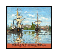 An archival premium Quality Poster of Ships Riding on the Seine at Rouen painted by Claude Monet in 1873 for sale by Brandywine General Store
