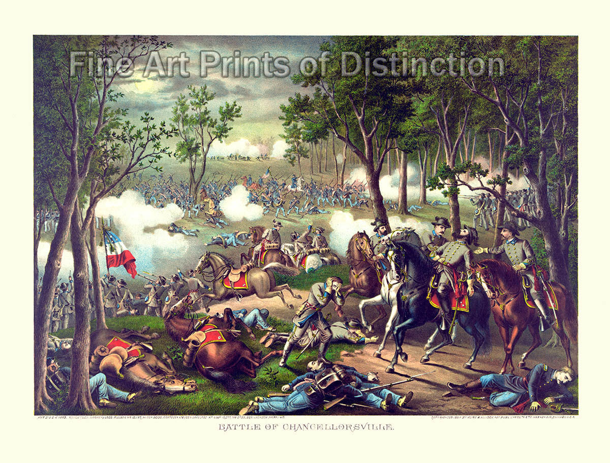 An archival premium Quality art Print of The Battle of Chancellorsville by Kurz and Allison for sale by Brandywine General Store
