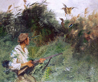 An archival premium quality art print of Hunter and Mallards painted by Bruno Liljefors in 1916 for sale by Brandywine General Store