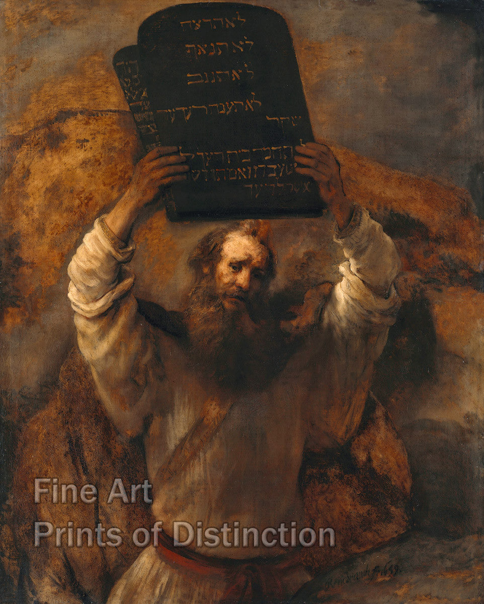 An archival premium Quality art Print of Moses with the Ten Commandments by Rembrandt for sale by Brandywine General Store