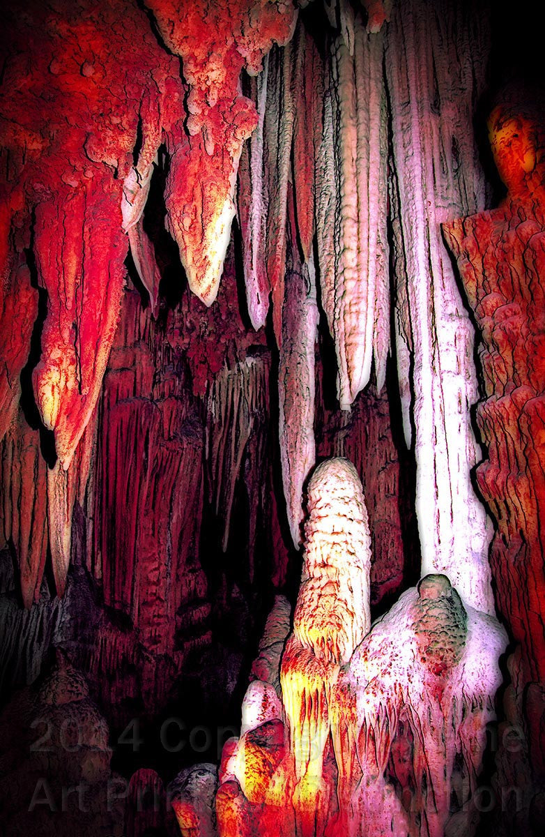 Luray Caverns Stalagmites, Stalactites with Lights Art Print