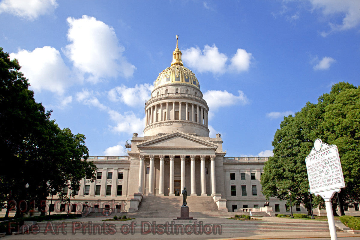 West Virginia Capitol Building in Charleston with the sign Art Print