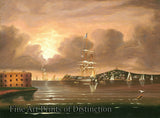 An archival premium Quality folk art Print of Threatening Sky over the Bay of New York by Thomas Chambers