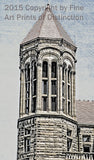 Antique Style Print of the Stewart Hall Octagonal Tower at WVU
