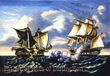 An archival premium Quality Art Print of The Capture of H.B.M. Frigate Macedonian by the US Frigate as depicted by Thomas Chambers for sale by Brandywine General Store