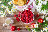 An archival premium Quality Country Decor art Print of Raspberries and Cream Surrounded by Daisies for sale by Brandywine General Store