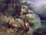 An archival premium quality art print of Eagles and Dying Deer on the Lakeshore by Friedrich Gauermann for sale by Brandywine General Store